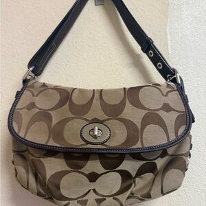Coach Signature Brown and Tan Shoulder Bag